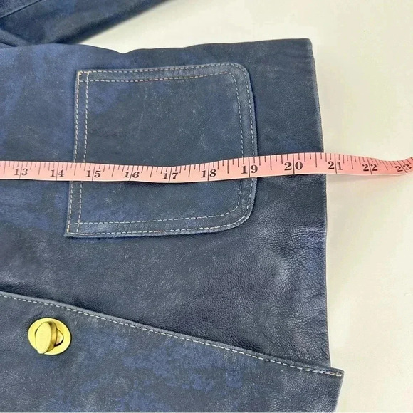 Vintage Wilson’s Leather Blue leather moto jacket with gold closures - Picture 9 of 12